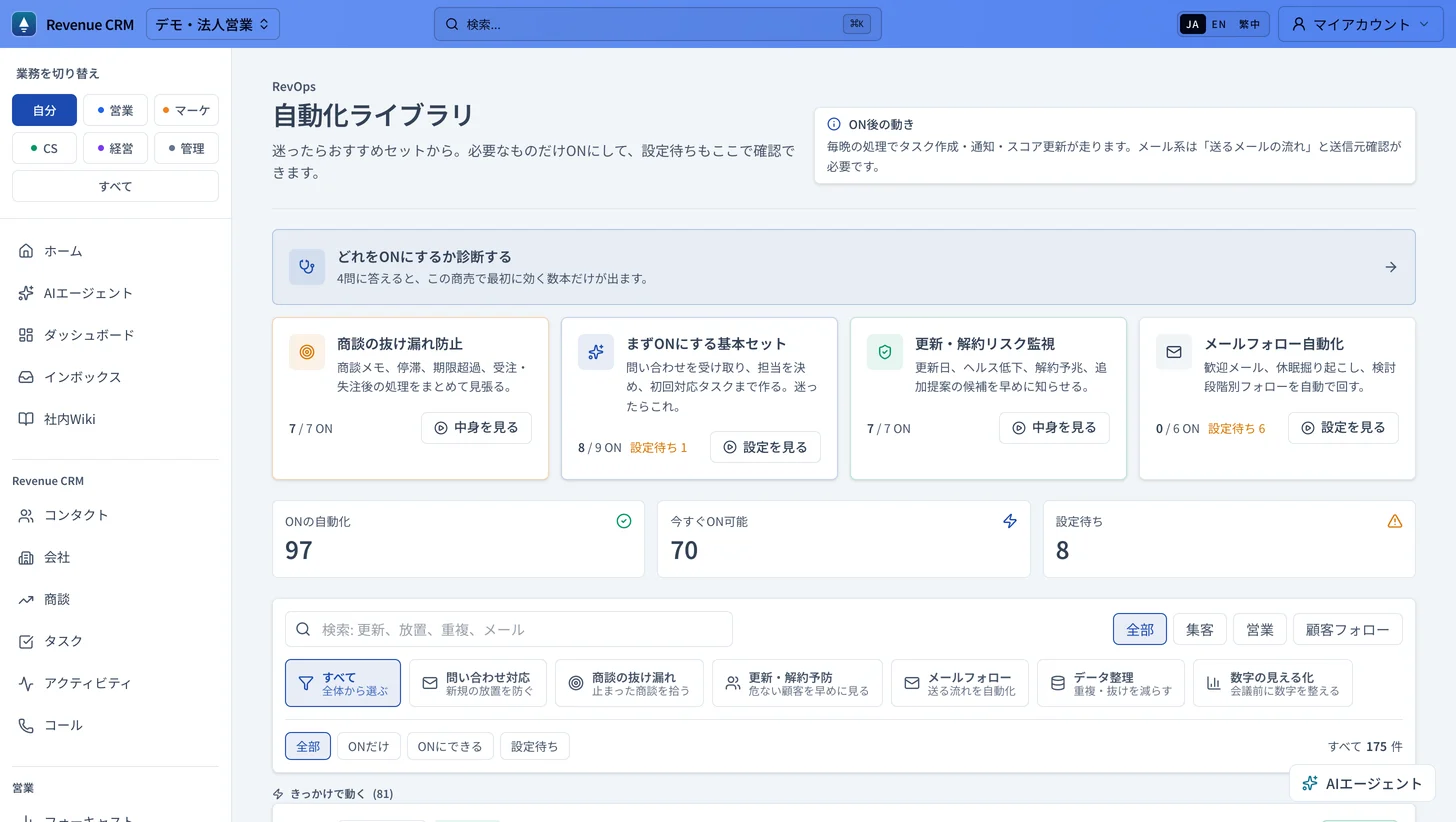 Automation library with the diagnosis card at the top