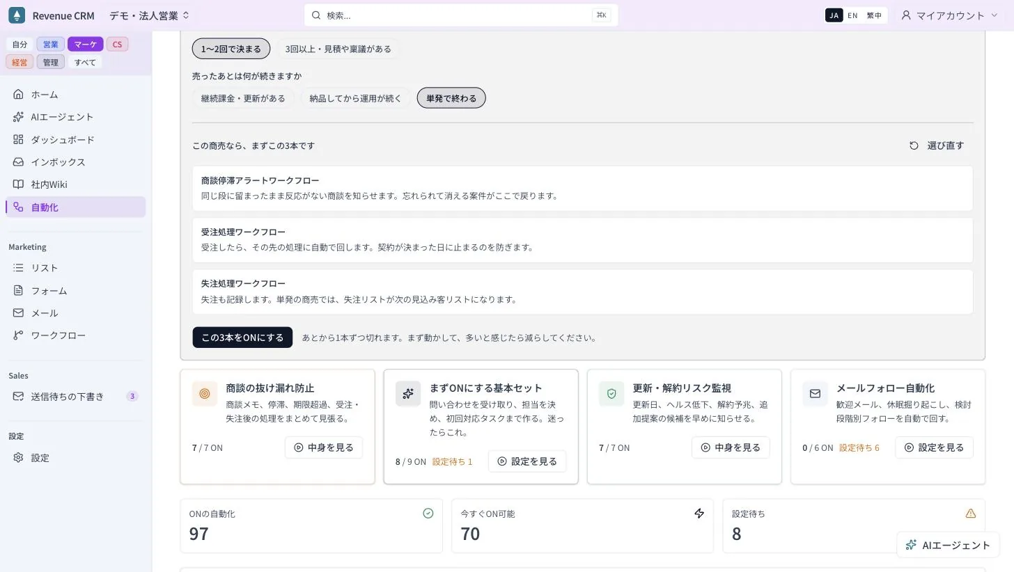 診断の結果。「この商売なら、まずこの3本です」と、1本ずつ理由の一行